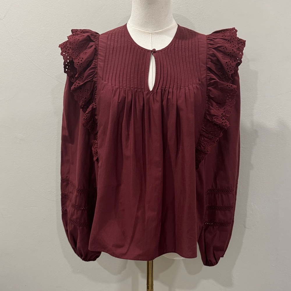 The Westside by Sari Sloane Burgundy Silk-Cotton Blend Blouse – Size S